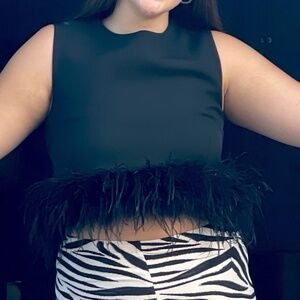 La'Ros black feather trim top